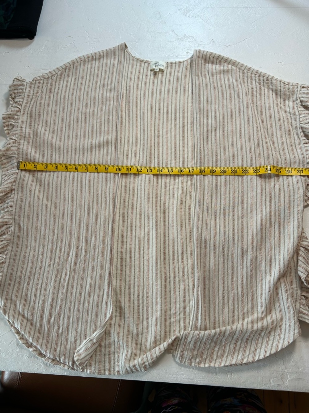 Cream Striped Open Front Ruffle Sleeve Top - Picture 6 of 8